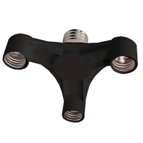 Переходник широкий 3-й Ecola с цоколя Е27/3хЕ27 черный картинка 